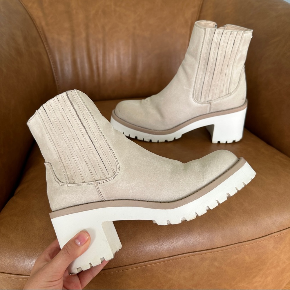Sugar Chunky Platform Heeled Ankle Boots Beige